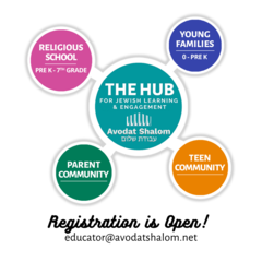 		                                		                                    <a href="learning/the-hub#"
		                                    	target="">
		                                		                                <span class="slider_title">
		                                    Welcome to The Hub!		                                </span>
		                                		                                </a>
		                                		                                
		                                		                            	                            	
		                            <span class="slider_description">The Hub for Jewish Learning and Engagement at Temple Avodat Shalom provides an immersive and engaging approach to Jewish education</span>
		                            		                            		                            